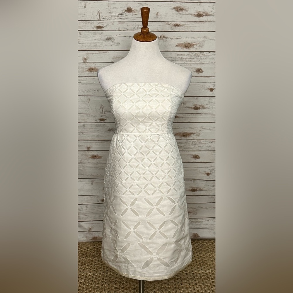 J.Crew coquette white strapless cotton floral cutout cocktail dress Size 6